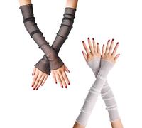 NYGGTYK 2 pares de calentadores de encaje con protección solar de encaje, mangas de malla para brazos, guantes de tul, guantes sin dedos, mangas de fiesta de graduación, negro, blanco, 50 * 9 cm