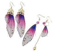 NYGGTYK 2 Pares De Pendientes De ala De Mariposa, Aretes De Cole Creativo, Aretes De Resina Asimétrica, Pendientes De Moda para Mujeres, Juego De Joyas Novedosas Y Exquisitas.