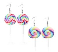 NYGGTYK 2 pares de pendientes de piruleta, pendientes de caramelo, joyas de caramelo, pendientes novedosos y creativos, joyas lindas para niñas, adecuados para la vida cotidiana, fiestas y festivales