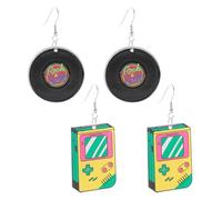 NYGGTYK 2 Pares De Pendientes En Forma De Registro, Pendientes Retro, Aretes Creativos, Pendientes De Moda Y Personalizados, Aretes Acrílicos