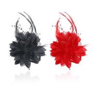 NYGGTYK 2 pinzas de pelo de tela con rosas, accesorios para el cabello con plumas, pinzas para el pelo para mujer, accesorios para el cabello de moda (negro, rojo)