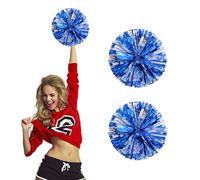 NYGGTYK 2 pompones de animadora, pompones de metal azul brillante, pompones azules y plateados, pompones de animadora, adecuados para eventos deportivos y competiciones