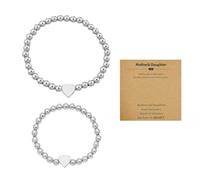 NYGGTYK 2 pulseras de la amistad para mujer, de acero inoxidable, para regalo en forma de corazón, pulseras de cumpleaños, perfectas para madres, hijas (plata)