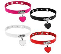 NYGGTYK 4 Piezas Collar Cole En Forma De Corazón, Cuello De Cuero Punk, Collar De Roca Ajustable, Collar De Corazón De Personalidad De Mujeres, Accesorios Góticos.
