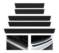NYGGTYK 4 tiras protectoras para umbral de puerta del coche, con 1 tira para parachoques de maletero, protección antiarañazos, lámina para maletero de coche en negro mate de cuero de fibra de carbono