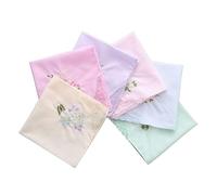 NYGGTYK 6 pañuelos para mujer, pañuelos retro, pañuelos de algodón suave, pañuelos de encaje, pañuelos bordados (blanco/rosa/amarillo/azul claro/morado claro/verde claro), Blanco, Talla única