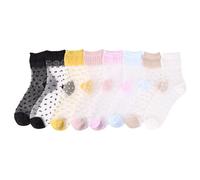 NYGGTYK 6 Pares de Calcetines de Fantasía para Mujer - Encaje, Transparentes, Nailon, Purpurina, Volantes