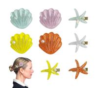 NYGGTYK 8 horquillas de estrella de mar y conchas, accesorios para el pelo de sirena para niños, con lentejuelas, estrellas de mar, conchas