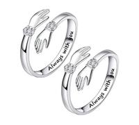 NYGGTYK Anillos de 2 piezas, anillos plateados para mujer, anillos ajustables, anillos abiertos grabados, anillos de amistad, anillos para parejas, anillos de madre e hija, anillos de diamantes para