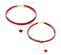 NYGGTYK Collar de corazón de 2 piezas para mujer - Collar de terciopelo vintage gótico rojo ajustable multicapa, joyería para mujer (rojo), tela y metal