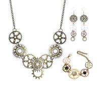 NYGGTYK Collar De Engranaje De 1 Pieza, 1 Par De Aretes De Engranajes Y 1 Pulsera De Engranajes, Joyas Retro, Joyería De Personalidad Creativa, Joyas De Estilo Punk.