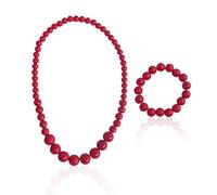 NYGGTYK Collar de perlas de 1 pieza con pulsera de perlas largas, collar de acrílico y pulsera, accesorios de bisutería, collar de perlas de carnaval y pulsera para mujer (rojo)., Acrílico, Perla