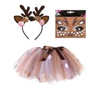 NYGGTYK Falda Hinchada De Malla De 1 Pieza, Diadema De Flores De 1 Pieza, 1 Parche De Cara, Disfraz De Reno De Niños, Accesorios De Juego De Roles, Accesorios para Disfraces De Fiesta.