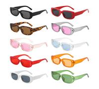 NYGGTYK Gafas de sol retro de 10 piezas, accesorios de los años 90, gafas de sol con montura pequeña, juego de gafas de sol hippie, gafas de sol de colores, negro/rojo