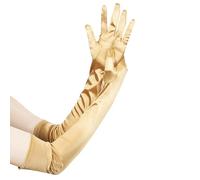 NYGGTYK Guantes de Satén Largos de Codo Elásticos - Guantes de Vestir Cálidos Retro de Moda para Bodas y Bailes (Dorado)