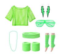 NYGGTYK Mono de fiesta de malla sin tirantes para mujer, vestido de fiesta de los años 80 y 90, accesorios de época, retro para carnaval (verde)