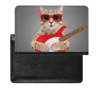 NYKVTG Funda Pasaporte Portadocumentos Viaje Gato Tocando La Guitarra Porta Pasaporte Documentos para Mujer Hombre