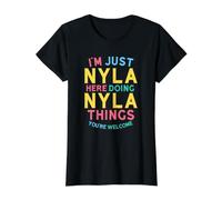 Nyla Here Doing Nyla Things Funny Nyla Nombre Camiseta gráfica económica, Mujer, Negro, L