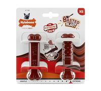 Nylabone, Basted Blast, Masticable, Juguete de Nylon, Forma de Hueso, Masticable, Sabor Bacon y Filete, Extra pequeño, para Perros de hasta 7 kg, Pack de 2