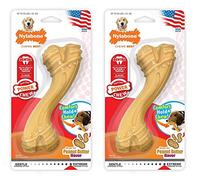 Nylabone Paquete de 2 huesos masticables sin alérgenos con sabor a mantequilla de maní, juguete masticable dental gigante para perros