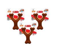 Nylabone - Paquete de 3 juguetes masticables para perros Power Chew Wishbone, sabor a bisonte regular