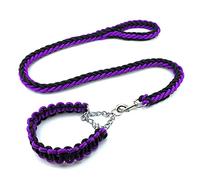 Nylon Braided Dog Collar and Leash Set Traction Rope for Small Medium Large Dog Leash Bull Terrier Pet Accessories (Purple Medium)