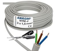 NYM-J 3 x 1,5 mm² - NYM-J 3 x 1,5 mm² - Cable de instalación - Gris - Gran selección - Ejemplo: 5 m - 15 m - 25 m - 50 m - 60 m - 70 m - 80 m - 90 m - 100 m - 110 m - hasta máx. 2 m 50 metros.