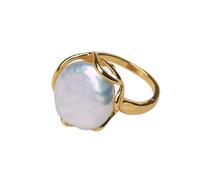 NYMFEA yaoqijie Anillo de perla barroco de agua dulce natural estilo retro 14k notas oro retro estilo de oro forma de botón de botón de forma irregular lasting