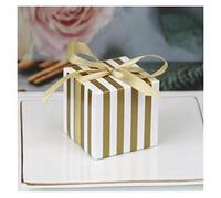 NYMFEA yaoqijie Nueva Cookies DE Papel Caja Rayas Rayas Cajas Cajas de Papel Ajuste for Embalaje Decoración de la Fiesta de cumpleaños de la Boda Lasting (Color : Gold Strip, Size : 20