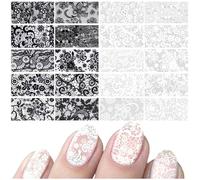 Nymora 2 Schachtel Lace Nail Foil Nagelfolien Ohne UV Klebesticker Weiße und Scgwarz Nägel Transferfolien Gel Nägel Spitze Transferfolie Blumen