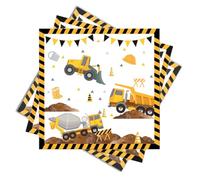 Nymora 20 Stück Bagger Servietten, Baustelle Druck für Kindergeburtstag Deko Junge - Baufahrzeug Motive auf Papierservietten, Traktor, Bulldozer für Baustellen Party