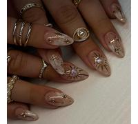 Nymora 24 Stück Press on Nails Gothic French Tips Falsche Nägel Akrylnägel - Diamant Sternen Design - Naturkleber - Nagelpress-Glänzend