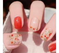 Nymora 24 Stücke Mandel Press-on Nägel Kurz mit Herbst Blumen Design Glänzend - Stick on Set Acryl Nägel zum Aufkleben Kurz Damen Mädchen Fake Nägel.