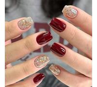 Nymora 24 Uñas Press - on Cortas Rojas, Jelly - Gel, Uñas Artificiales Redondas Brillo Reutilizables, Uñas Acrílicas Cortas, Sets de Manicura para Mujeres, Ideal para Otoño e Invierno