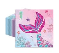 Nymora 40 Servilletas de Sirena - Decoración Submarina Aventura para Mesa, Cumpleaños de Niños, Servilletas del Mundo Submarino (Sponge) para Niñas