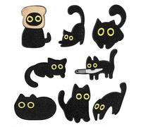 Nymora 8 yesos de gato negro, cometas autoadhesivas para ropa de gatos, parches para colgar para bricolaje, mochilas, sombreros