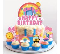Nymora 9 PIEZAS Girl Happy Cupcake & Cake Sticker - Cartoon-Lehrer-Partydekorationen con Rainbow ABC Bus para fiestas temáticas rosas, cumpleaños y fiestas de bebés