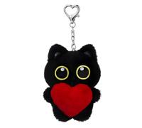 Nymora black cat plush keychain, generisch schwarze katze plüsch anhänger, mit rotem Herz in den Pfoten und silberner Herzverschluss, Geschenk für Frauen und Mädchen