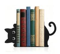 Nymora Buchstützen Metall, Bookends Für Katze, 2er Set Dekorative Schwarze Buchstützen für Regale, Büro & Zuhause, Geschenk für Katzenliebhaber