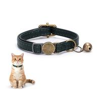 Nymora Collar para Gatos de Cuero Suave, Ajustable con Cierre de Seguridad, Lindo Collar Verde Oscuro para Gatos y Gatitos, Duradero con Campanita Retro