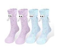 Nymora coole Socken mit magnetischen Händen (2 Paar) - Süße Sachen in Lila und Blau - Romantisches Geschenk für Paare - Lustige Socken magnetische Hände für Frauen - Tolles Geschenk für Mädchen