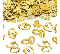 Nymora Goldene Hochzeit Deko Konfetti, 100 Stk Tischdeko mit Ring & Herz Motiven für 50. Jubiläum - Goldene Hochzeit Geschenke & Dekoration
