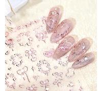 Nymora Pegatinas de Uñas 3D San Valentín Corazón Roségold, Autoadhesivas 5D Estereoscópicas, 1 Hoja de Pegatinas de Uñas con Corazón y Lazo para Diseño de Uñas