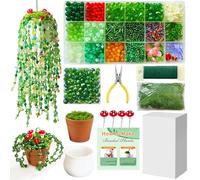 Nymora Perlen-Set: 2800+ Stück grüne Glasperlen Zum Auffädeln, Bastel Perlen für Armbänder, Grünpflanzen und Topfpflanzen，DIY Schmuck Set mit Facettiertenperlen und Rocailles für Erwachsene