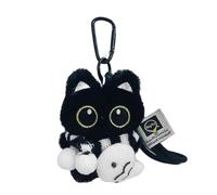 Nymora Plüsch-Schlüsselanhänger Schwarze Katze, Black Cat Plush Keychain mit Schal und Fisch, Süße Generische Schlüsselanhänger für Katzenliebhaber