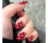 Nymora Polka Dot Press on Nails- 30 Stück Kurze Quadratische Fake Nägel mit Roten & Weißen Punkten, Glänzend Wiederverwendbar, Gel Nägel zum Aufkleben inkl. Kleber & Nagelfeile