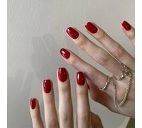 Nymora Press on Nails Kurz - 32 Stück Kurze Quadratische Fake Nägel in Dunkelrot - Künstliche Nägel, Press On Nägel mit Kleber & Feile für Frauen