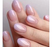 Nymora Press On Nails Short, 24 Stück Mandellila Farbverlauf Fake Nägel, Kunstnägel Almond Purple mit Kleber & Nagelfeile