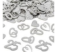 Nymora Silberhochzeit Deko Konfetti, 100 Stück Tischdeko Hochzeit mit Herz & Ring Motiven, für 25 Jahre Jubiläum, Silberhochzeit Deko Goldene Hochzeit