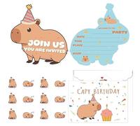 Nymora Tarjetas de Invitación de Cumpleaños Capybara - Set de 12 para Niñas con Sobres y Pegatinas - Invitaciones de Fiesta de Cumpleaños y Baby Shower